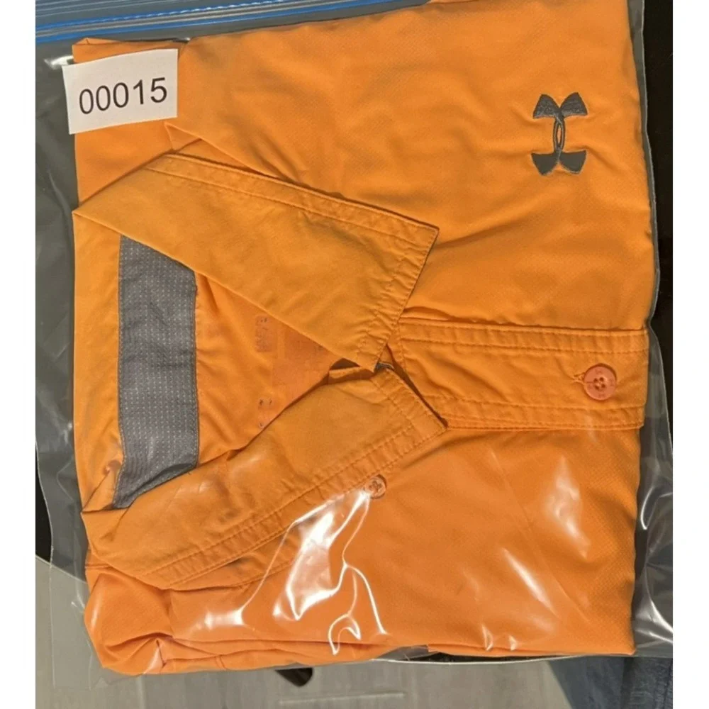 Under Armour Mens Fishing‎ Shirt Orange Long Sleeve Roll Tab Button Up Large